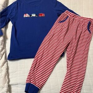 Kids Blue and Red Striped Set - Vehicles Design